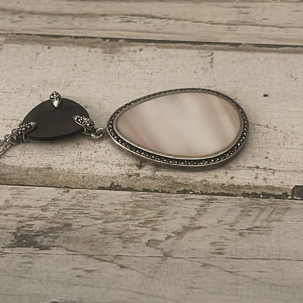 Judith Jack Sterling Silver Mother of Pearl Marcasite Pendant Necklace - Picture 8 of 8